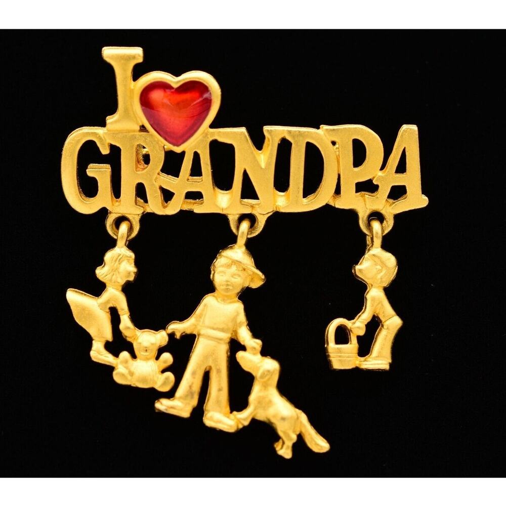 Danecraft Vintage Grandpa Pin Brooch Gold I Love Grandfather Father's Day BinA5